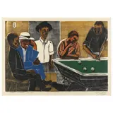 El Recién Llegado by Francisco Amighetti, Woodcut print in colors, sold Nov 2021