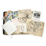 Portfolio of Eight Loose Works and an Exhibition Poster by Mary Abbott, A collage assemblage of watercolor paintings on heavy paper, sold Nov 2021
