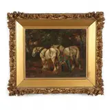 Two Clydesdales with Farmer by J. Bradley, Oil on canvas, sold Nov 2021