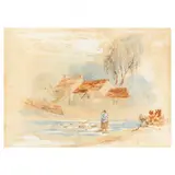 Fording the River by David Cox, Watercolor and whitening on paper, sold Nov 2021