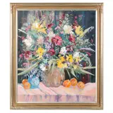 Floral Still Life with Peaches by Jane Carter, Oil on canvas, sold Nov 2021