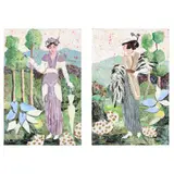 Lady in Lavender and Lady in Gray (two paintings) by Norma Murphy, Mixed media with collage, sold Nov 2021