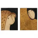 Two Women (two works) by Stephen White, Each oil and gold leaf on birch panel, sold Nov 2021