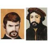 Two Men (two works) by Stephen White, The first an oil on birch panel, sold Nov 2021