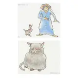 Two Original Illustrations for I Know an Old Lady Who Swallowed a Fly by Glen Rounds, Ink and crayon and collage on paper, sold Nov 2021