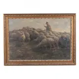 Shepherd with Flock by Georg Wolf, Oil on canvas, sold Nov 2021
