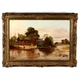 Lake Scene with Figures by Ernest Walbourn, Oil on canvas, sold Oct 2021