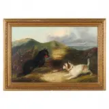 Two Terriers Rabbiting by J Langlois, Oil on canvas (lined), sold Oct 2021