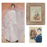 Three Figural Paintings by Paul Lucien Dessau, The first an oil on Masonite of a young woman with balloons, sold Oct 2021