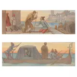 Two Venetian Fantasy Scenes by Edwin Buckman, Watercolor on paper, sold Oct 2021