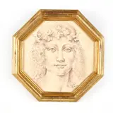 Classical Maiden with Leaf Crown by Franco Matania, Pencil and chalk on paper, sold Oct 2021