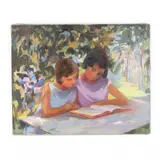 Mother & Daughter Reading in the Park by Sylvia Gardette, Oil on canvas, sold Oct 2021