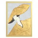 Woman in a Hat by Stephen White, Woodblock print with gilt highlights, sold Oct 2021