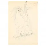 Ink Drawing of a Man on Horseback by Mersad Berber, Pen and ink on paper, sold Oct 2021