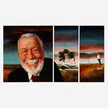 The John Huston Tryptich by Guy Johnson, 1988, oil on paper on aluminum, sold Aug 2024