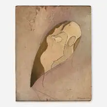 Mask of Figure by Sterling Strauser, 1943, oil on Masonite, sold Aug 2024
