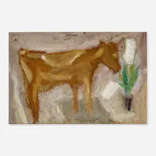 Cow by Sterling Strauser, oil on Masonite, sold Aug 2024