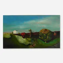 Untitled by Robert Rasely, oil on wood, sold Aug 2024