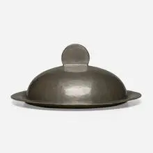 Lidded muffin dish by Karl Raichle, c. 1935, pewter, sold Aug 2024