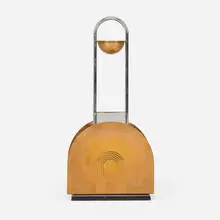 Ashtray and magazine stand by William Archibald Welden, c. 1935, chrome-plated brass, copper, lacquered wood, sold Aug 2024