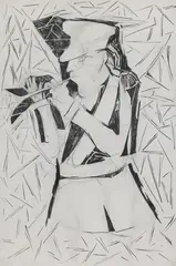 Untitled by Krishen Khanna, Charcoal on canvas, sold Feb 2025