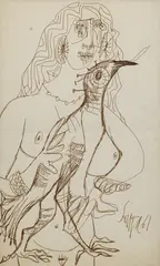 Untitled by F. N. Souza, Pen and ink on paper, sold Dec 2025