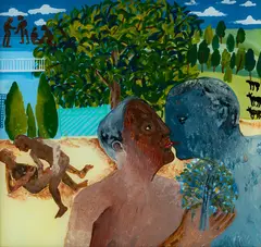 Untitled by Bhupen Khakhar, Acrylic and marker reverse painting on glass, sold Dec 2025