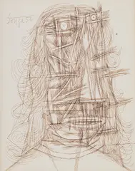 Untitled by F. N. Souza, Pen on paper pasted on board, sold Dec 2025