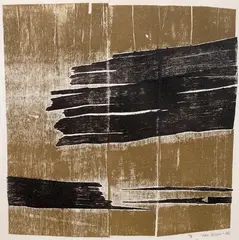 Wall by Zarina, Relief print from collaged wood on handmade paper, sold Dec 2025