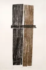 Couple by Zarina, Relief print from collaged wood on handmade paper, sold Dec 2025