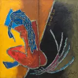Untitled by M. F. Husain, Oil on board, sold Dec 2025