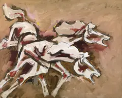 Untitled by M. F. Husain, Oil on canvas, sold Dec 2025