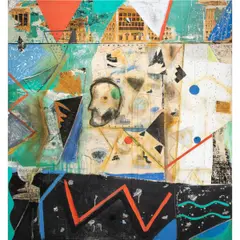 Blue Towel by Don McCarthy, 1994, mixed media with oil on canvas, sold Nov 2025