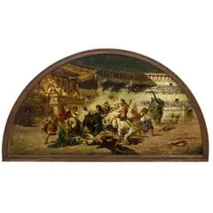 Gladiator Scene on Horseback by Mathias Alten, 1909, oil on canvas affixed to board, sold Dec 2025