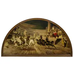 Gladiator Scene with Chariots by Mathias Alten, 1909, oil on canvas affixed to board, sold Dec 2025