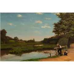 Untitled (Fishing in the Afternoon) by Edward Mitchell Bannister, 1882, oil on canvas, sold Dec 2025