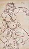 Untitled by George Keyt, Ink and watercolour on paper, sold Feb 2023
