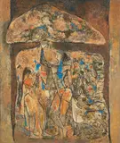 Krishna Lifting Mount Govardhan by K. K. Hebbar, Oil on canvas, sold Feb 2023
