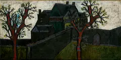 Landscape with Two Trees by F. N. Souza, 1955, Oil on board, sold Feb 2023