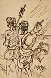Untitled by Nandalal Bose, Pencil and ink on card, sold Feb 2023