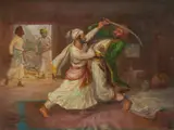 Shivaji Killing Afzal Khan by Archibald Herman Muller, Oil on canvas, sold Feb 2023