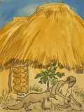 An Illustration from the Tak Duma Dum Series (Jackal with Potter) by Nandalal Bose, Watercolour on paper, sold Feb 2023