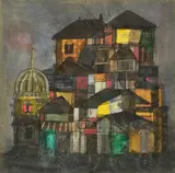 Old Houses by Badri Narayan, 1989, Ink and watercolour on paper, sold Feb 2023