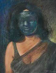 Mrs. D. by Bikash Bhattacharjee, Pastel on paper, sold Feb 2023