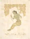 Girl on a Swing by A. Ramachandran, Pencil and watercolour on paper, sold Mar 2023