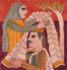 A Garment for the Gandharva by Badri Narayan, 1999, Ink and watercolour on paper, sold Mar 2023