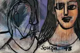 Untitled by F. N. Souza, Ink and chemical alteration on magazine paper, sold Mar 2023