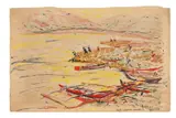 Bali - Sanur Beach by K. K. Hebbar, Mixed media on paper laid on card, sold Mar 2023