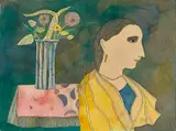 Nayika in the Winter Wind by Badri Narayan, 2005, Pencil and watercolour on paper, sold Mar 2023