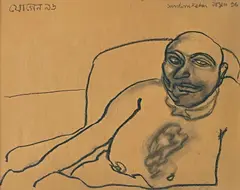 Seated Man by Jogen Chowdhury, Charcoal on paper, sold Mar 2023
